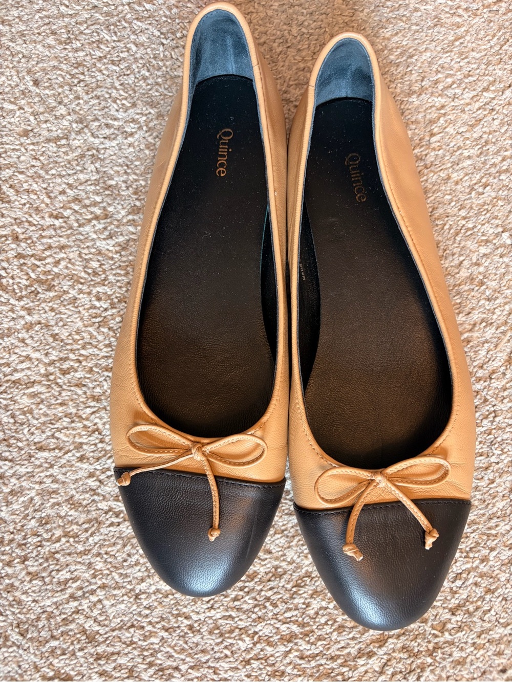 Quince Tan and Black Two-Tone Ballet Flats size 8
